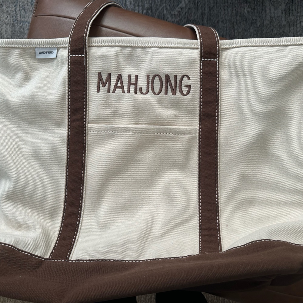 Lands' End Brown and Cream Canvas Tote Xl